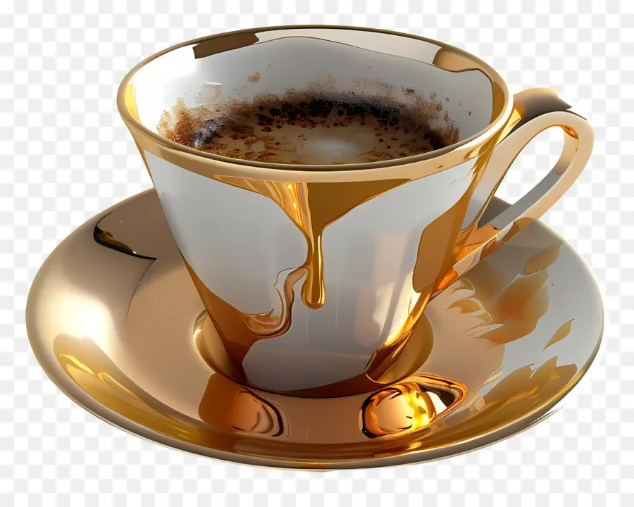 إسبرسو القهوة，كأس الذهب وصحون PNG
