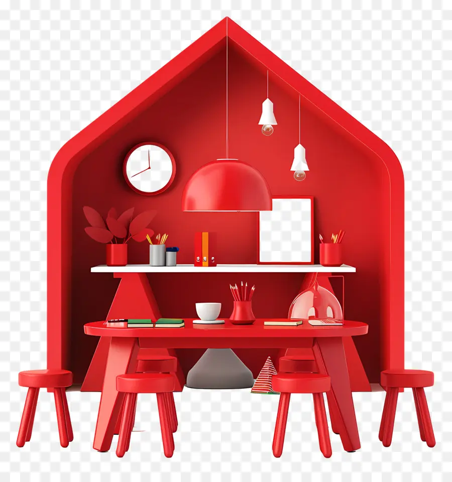 طاولة الفصل الحمراء，البيت الأحمر PNG