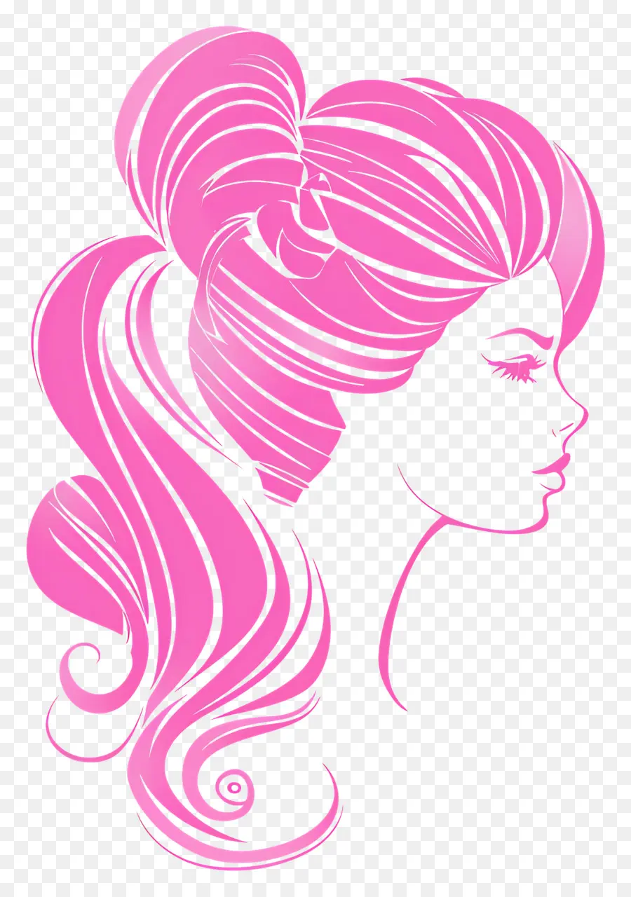 صورة ظلية وردية باربي الوردي，الشعر الطويل PNG