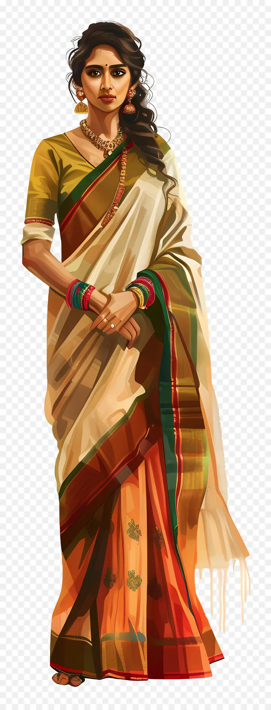 القطن الساري，الملابس الهندية التقليدية PNG