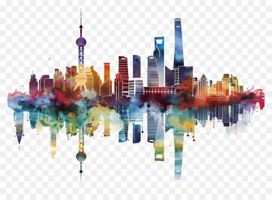 أفق مدينة بكين，الرسم بالألوان المائية PNG