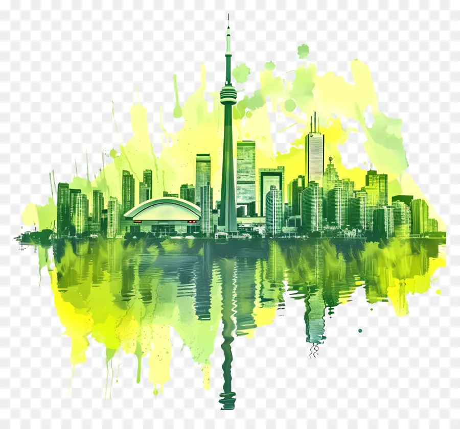 أفق مدينة تورنتو，الرسم بالألوان المائية PNG