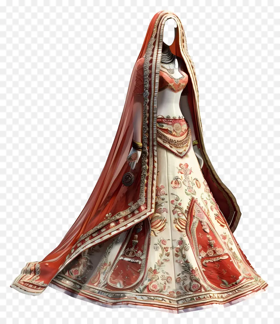فستان الزفاف الهندي，التطريز التقليدي PNG
