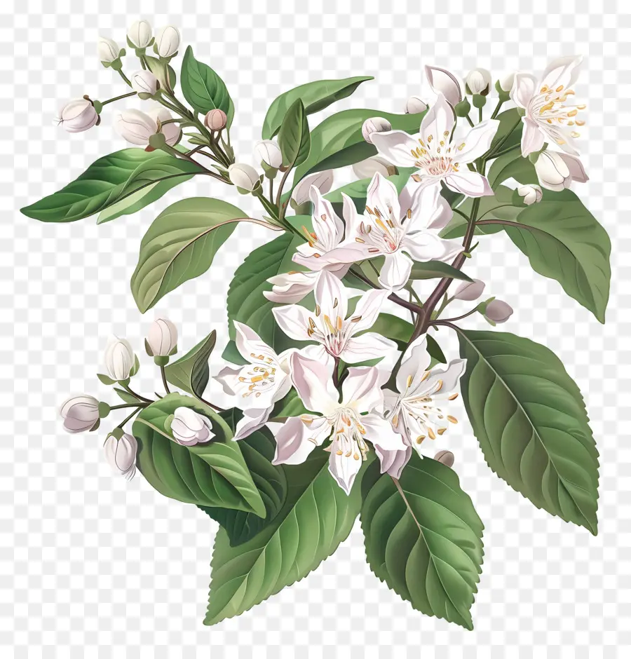 Deutzia الناحلة，زهور الياسمين البيضاء PNG