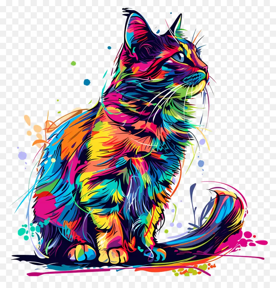 القط الكرتون，قطة ملونة PNG