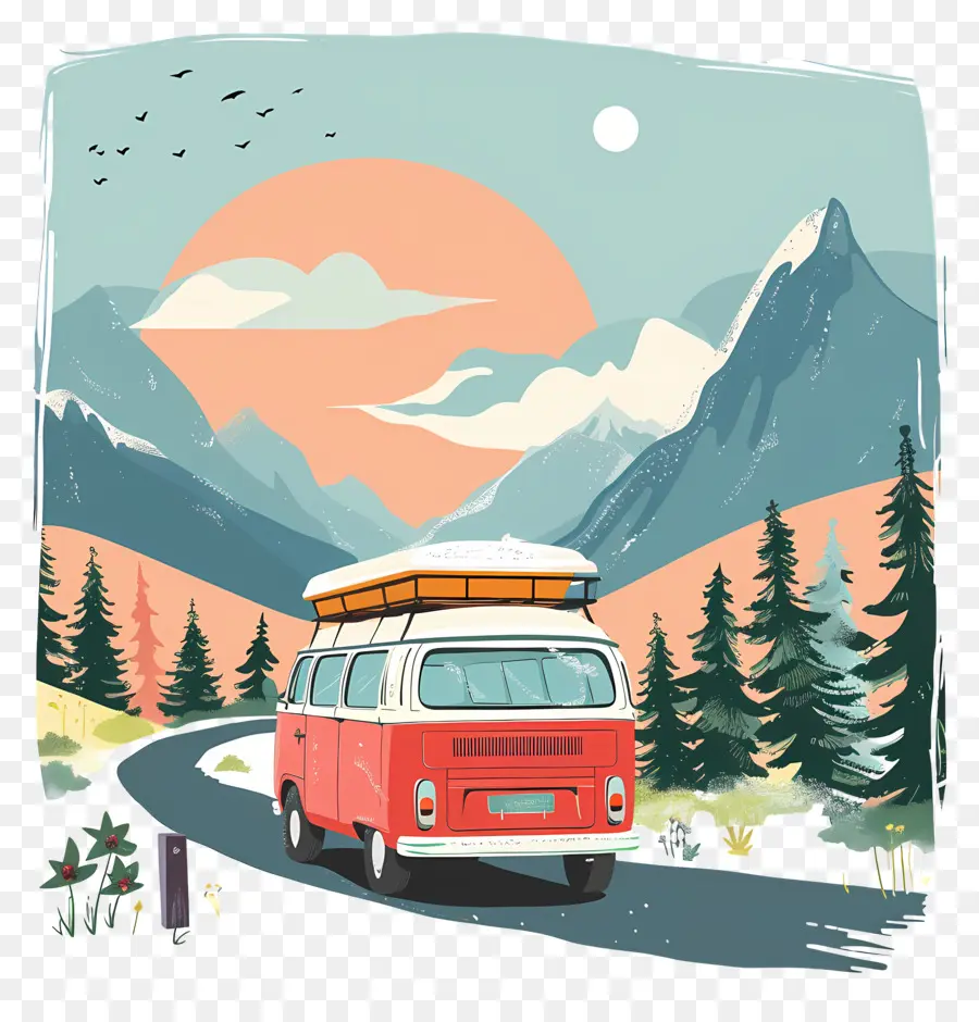 يوم رحلة الطريق，Vintage Volkswagen Camper Van PNG