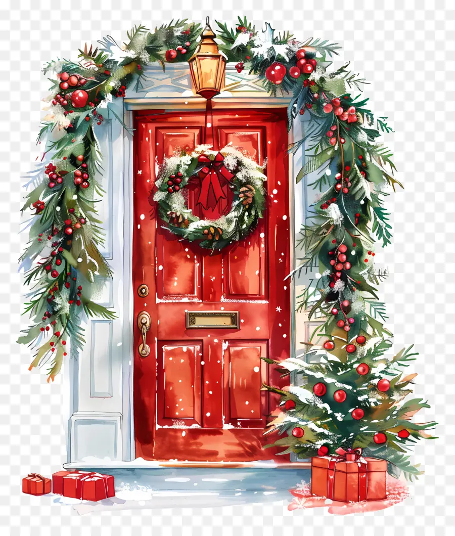 عيد الميلاد الباب，الباب الأمامي الأحمر PNG