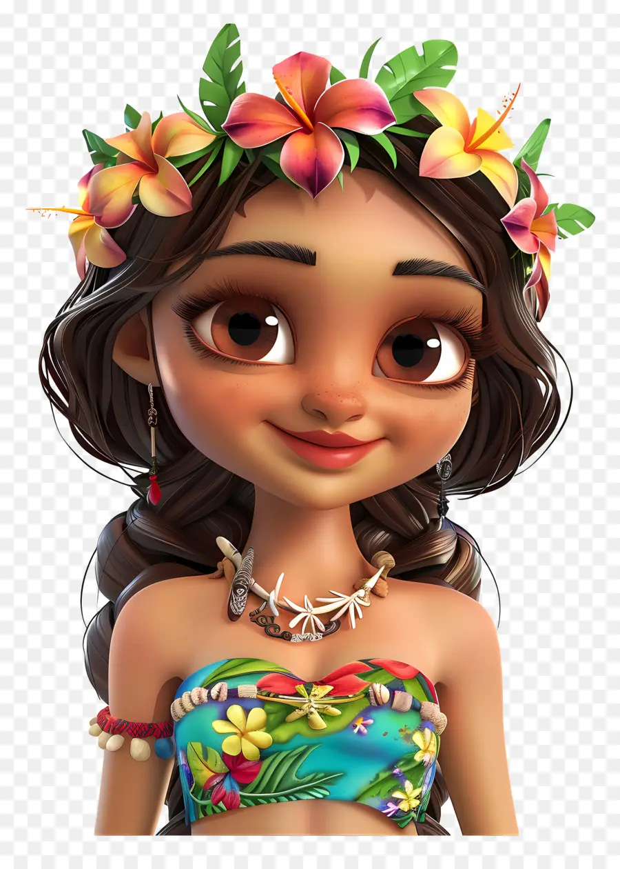 كاريكاتير هاواي فتاة，زهرة التاج PNG