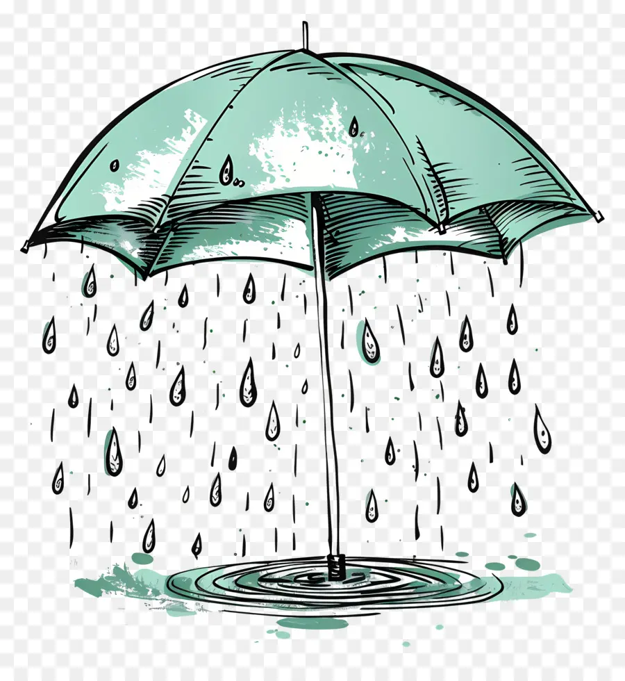 المطر，المظلة الخضراء PNG