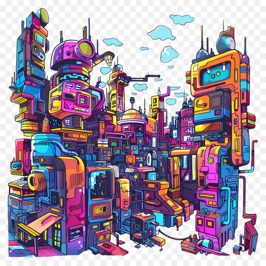 Cyberpunk Cityscape，مدينة مستقبلية PNG