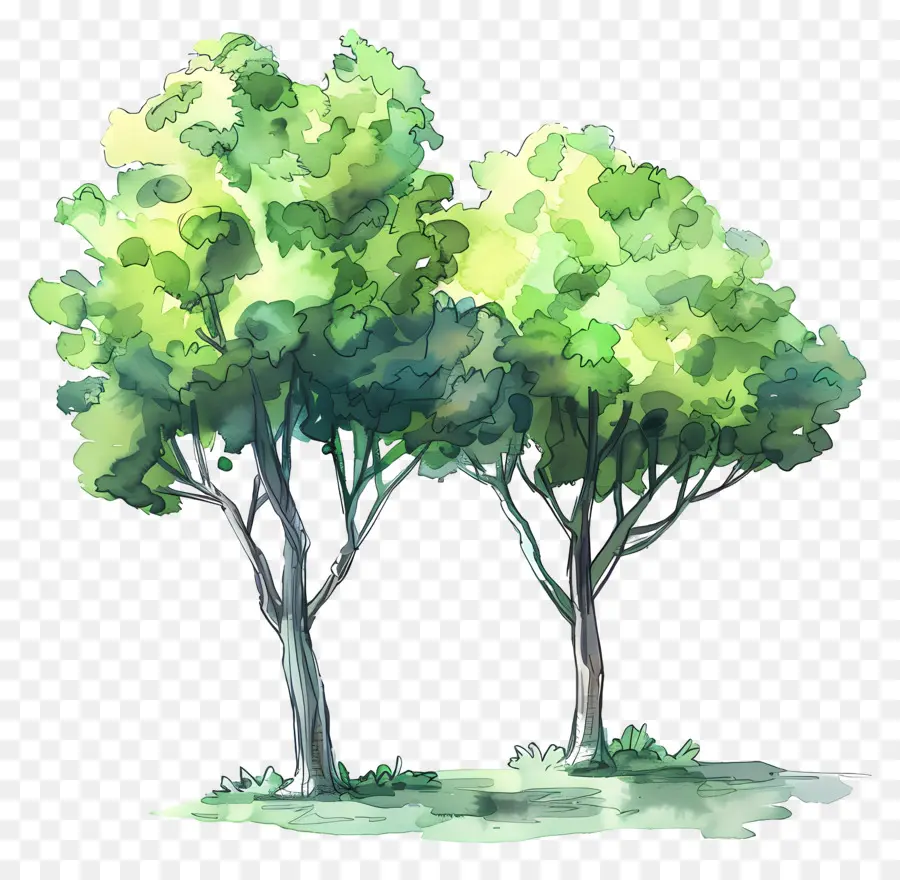 ألوان مائية الأشجار，الأشجار PNG