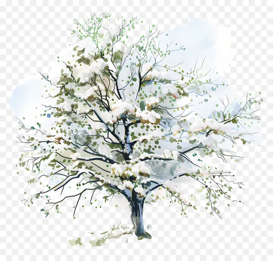شجرة الثلج，الرسم بالألوان المائية PNG