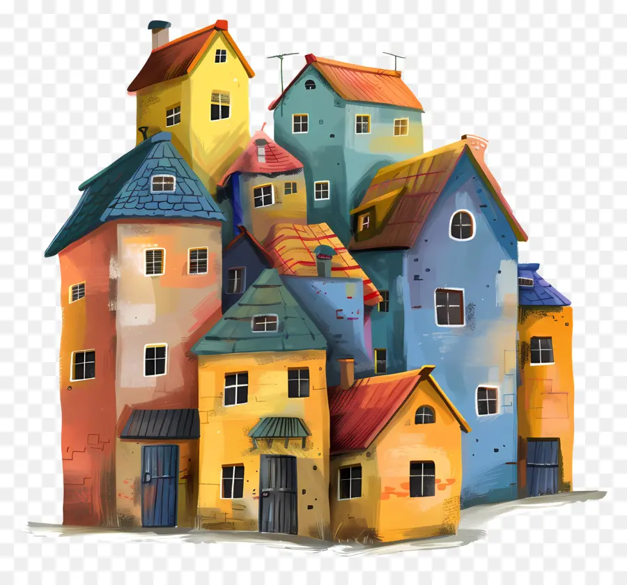 قرية بيت，المنازل الملونة PNG