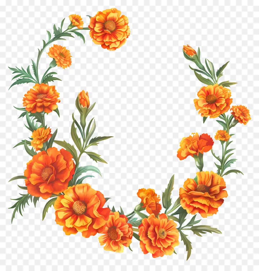 Marigold Flower Toran，إكليل من الزهور البرتقالية PNG
