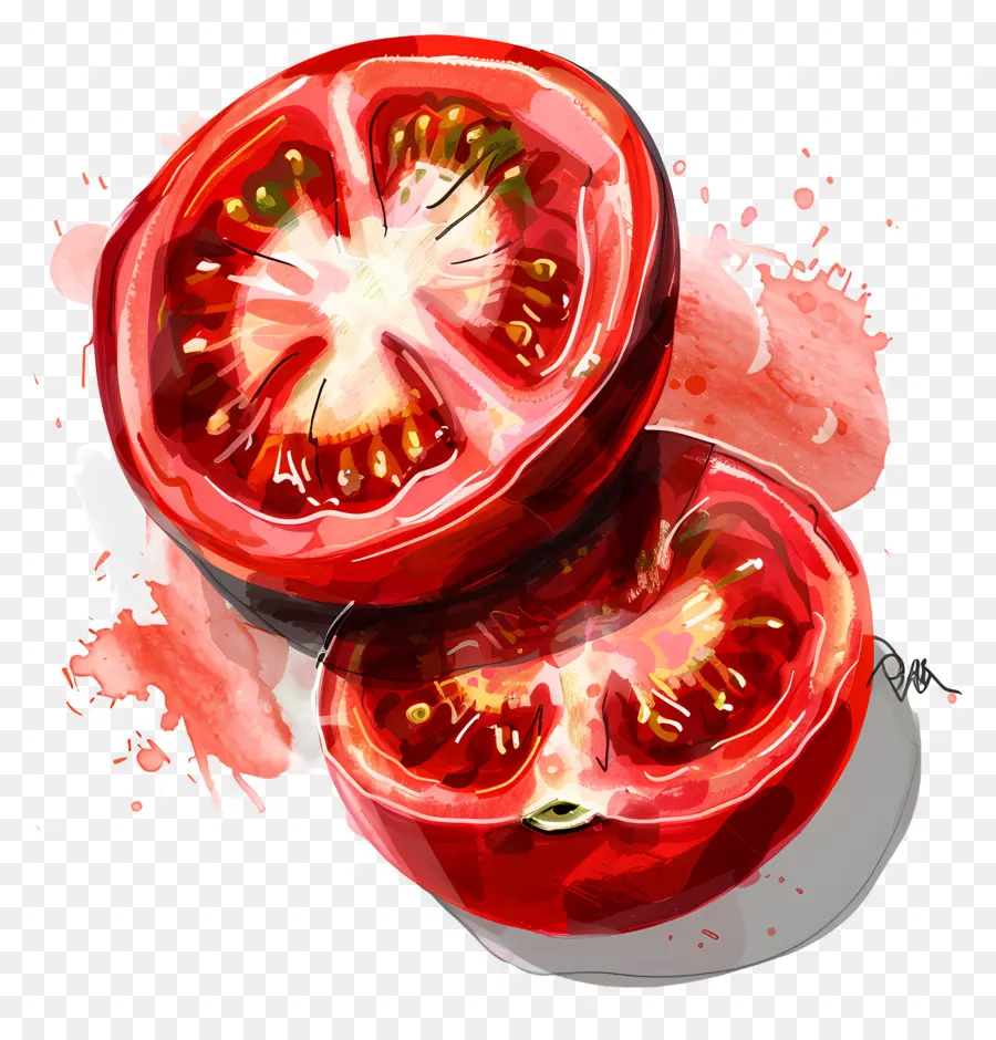 شريحة الطماطم，الرسم بالألوان المائية PNG