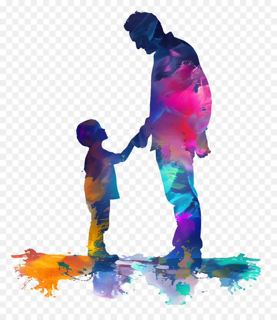 الأب والابن صورة ظلية，الرسم بالألوان المائية PNG
