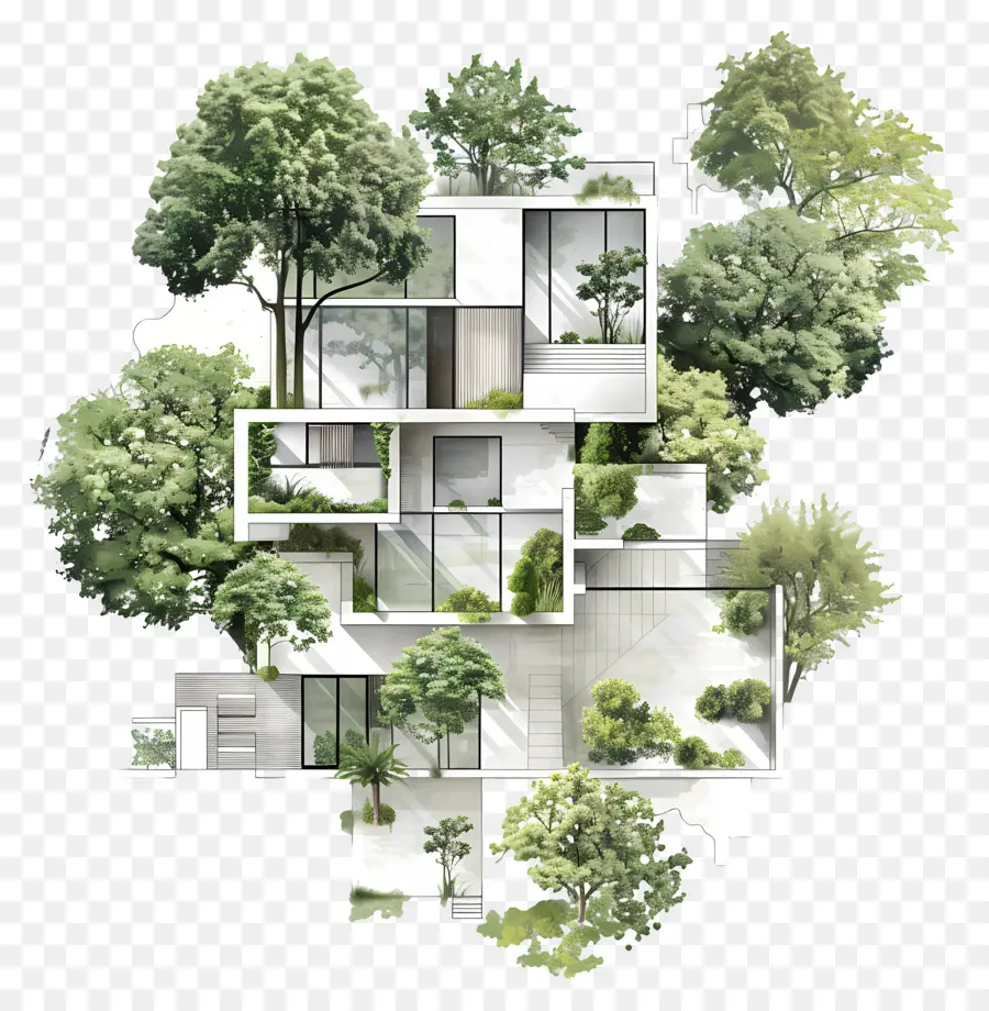 خطة شجرة العمارة，البيت الحديث PNG