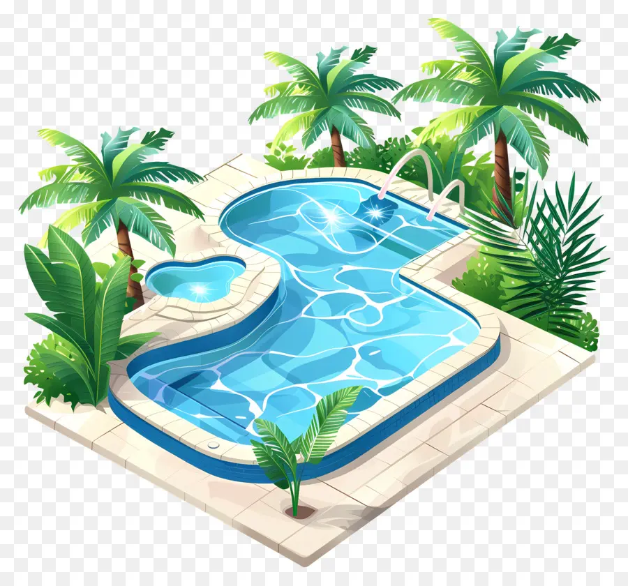 حمام سباحة，أشجار النخيل PNG