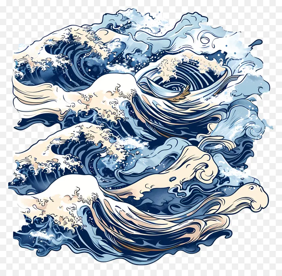 أمواج المحيط，الرسم بالألوان المائية PNG