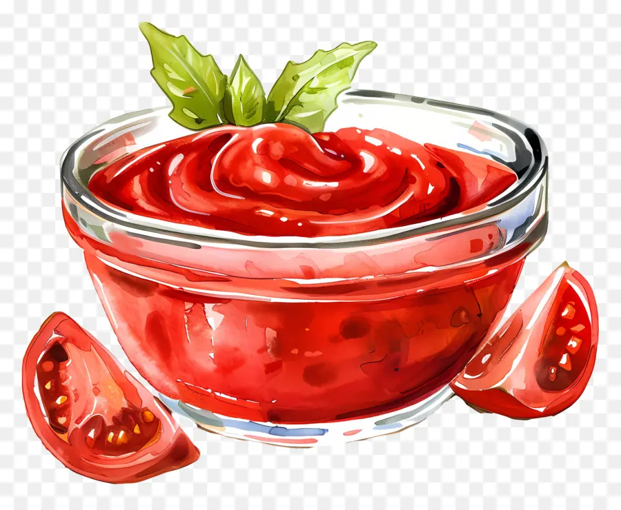 صلصة الطماطم وعاء，الرسم بالألوان المائية PNG