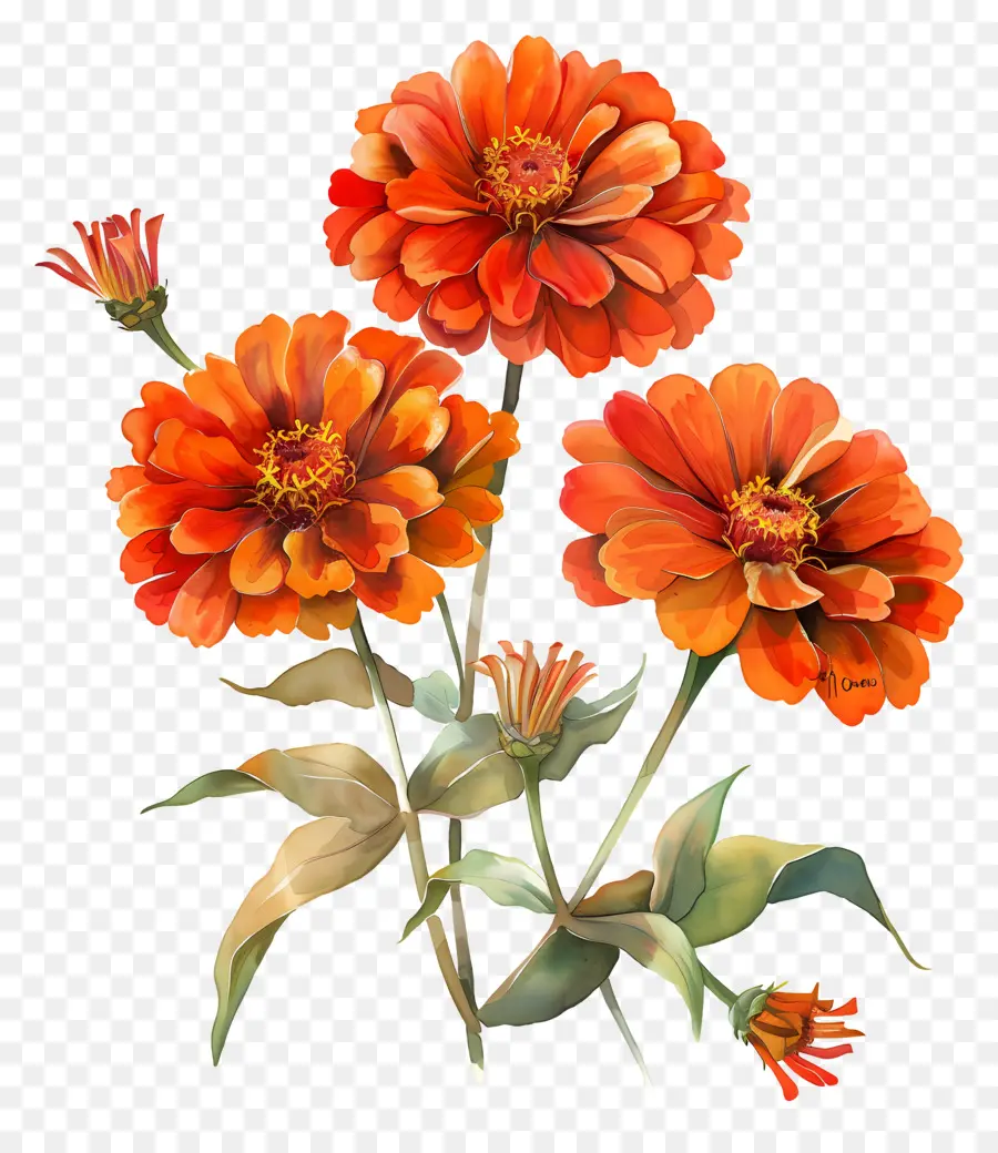 Zinnias البرتقالي，زهور زينييا PNG
