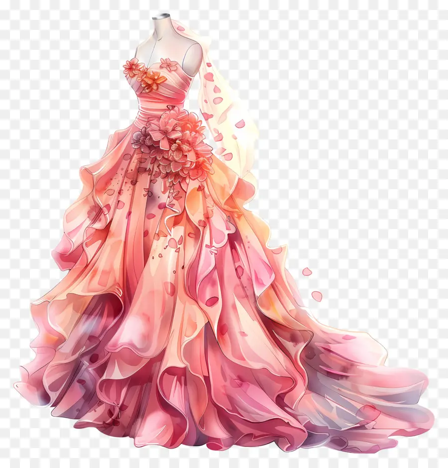 الوردي فستان الزفاف，تصميم الأزهار PNG
