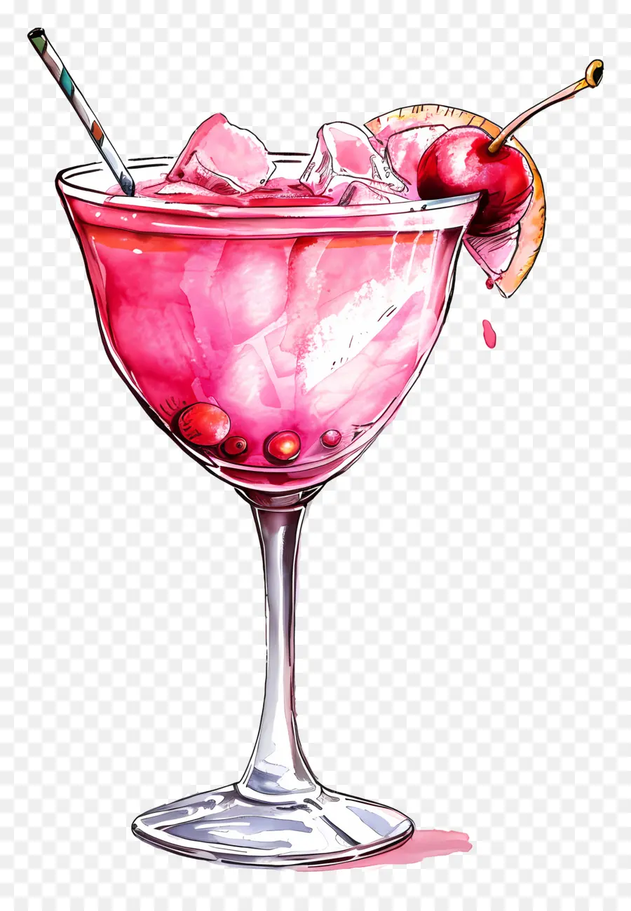 الكوكتيل الوردي，الرسم بالألوان المائية PNG