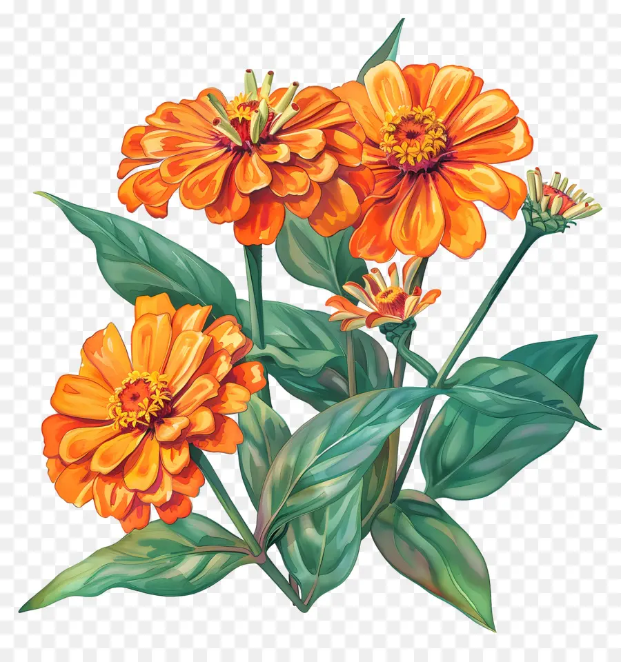 Zinnias البرتقالي，زهور البرتقال PNG