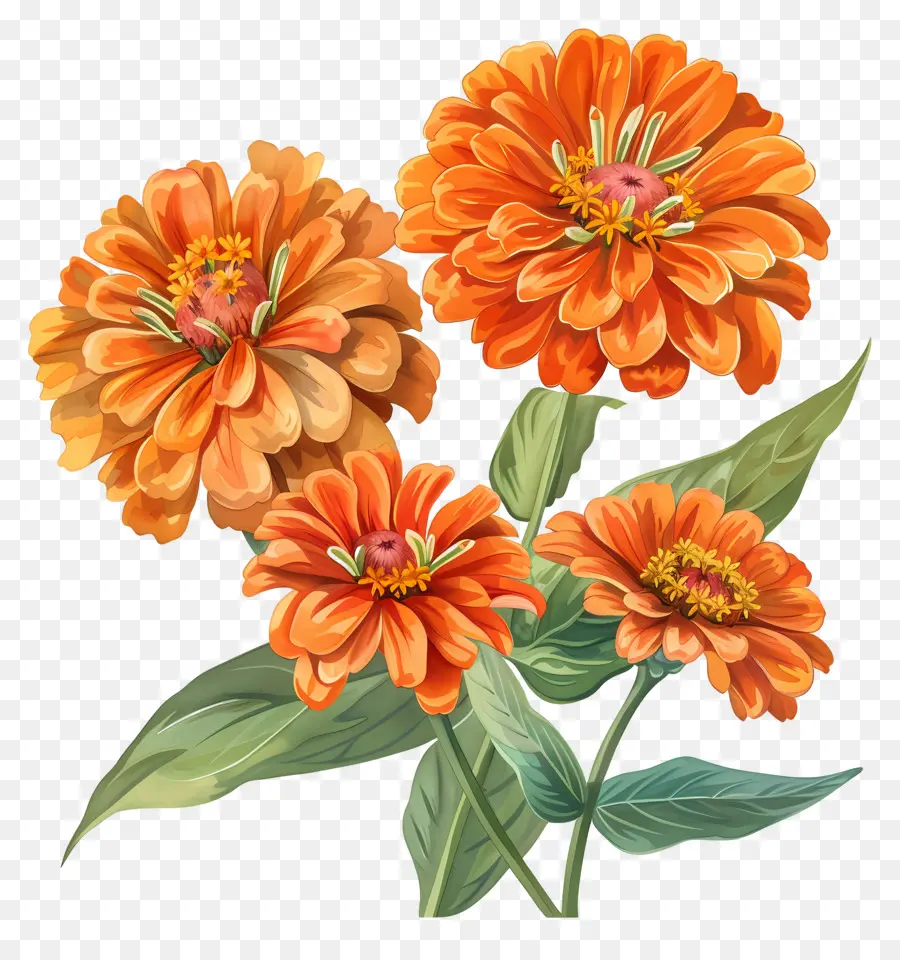 Zinnias البرتقالي，الزهور في ازهر PNG