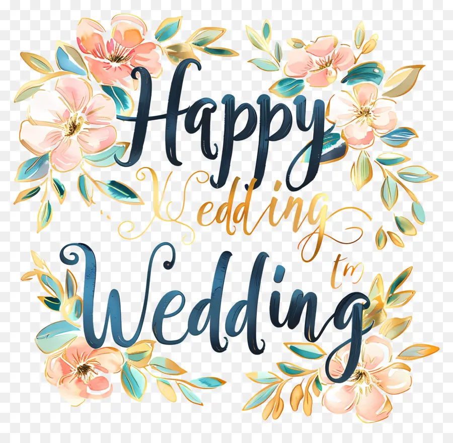 زواج سعيد，إطار الأزهار بالألوان المائية PNG