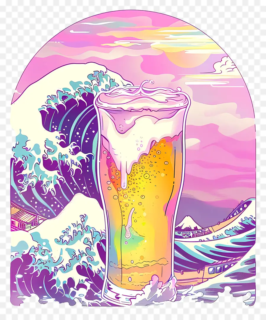 بيرة Vaporwave，موجه تبخير PNG