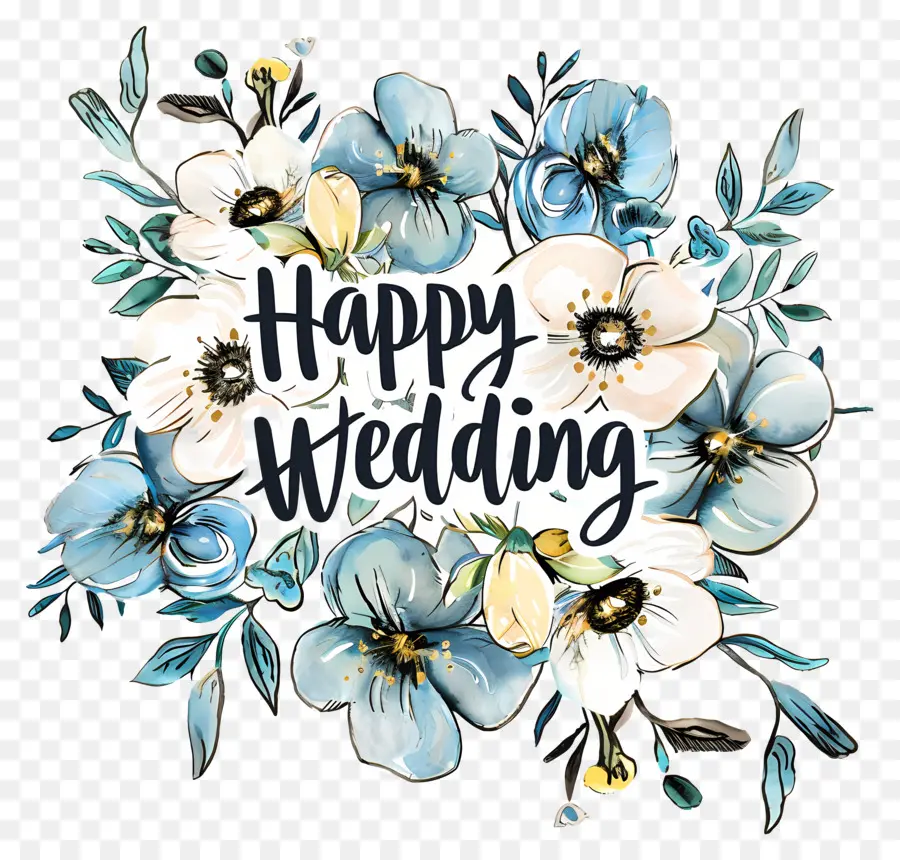 زواج سعيد，الزهور الزرقاء والبيضاء PNG