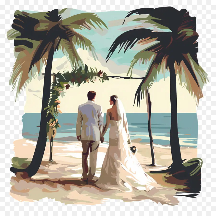 حفل زفاف الشاطئ，الرسم بالألوان المائية PNG