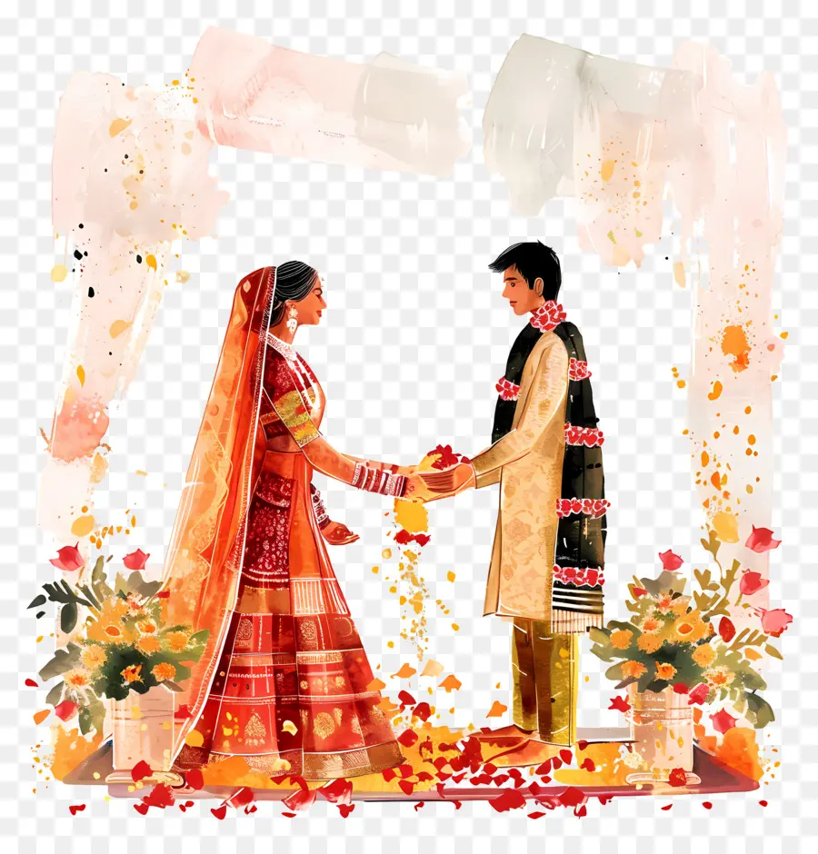 زفاف هندوسي，الرسم بالألوان المائية PNG