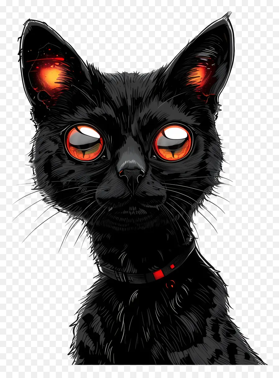 القط الأسود，عيون حمراء PNG