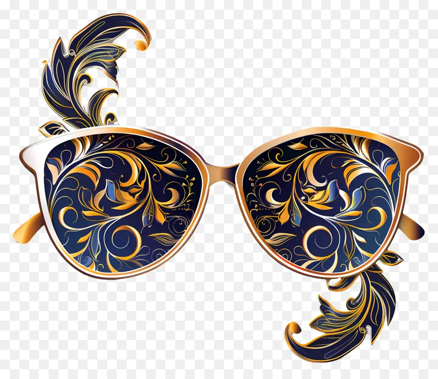 تصميم الطراز الشمسي，النظارات الشمسية الذهبية PNG