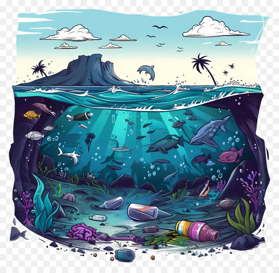 مشهد تحت الماء，الحطام البحري PNG