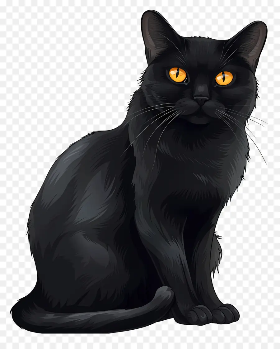 القط الأسود，عيون ذهبية PNG