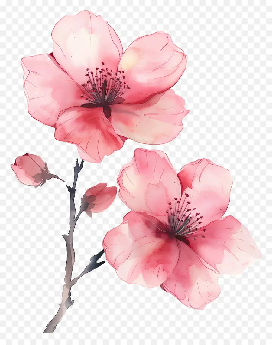 الزهور الوردية，الرسم بالألوان المائية PNG