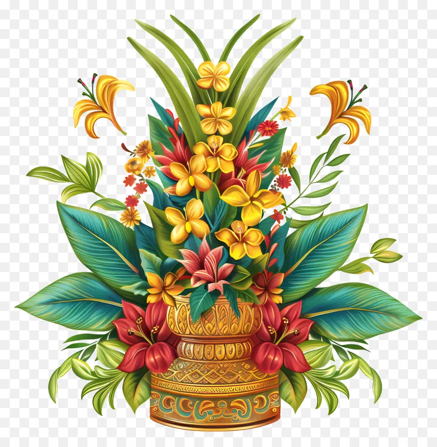 تيجا，تصميم الأزهار التقليدية PNG