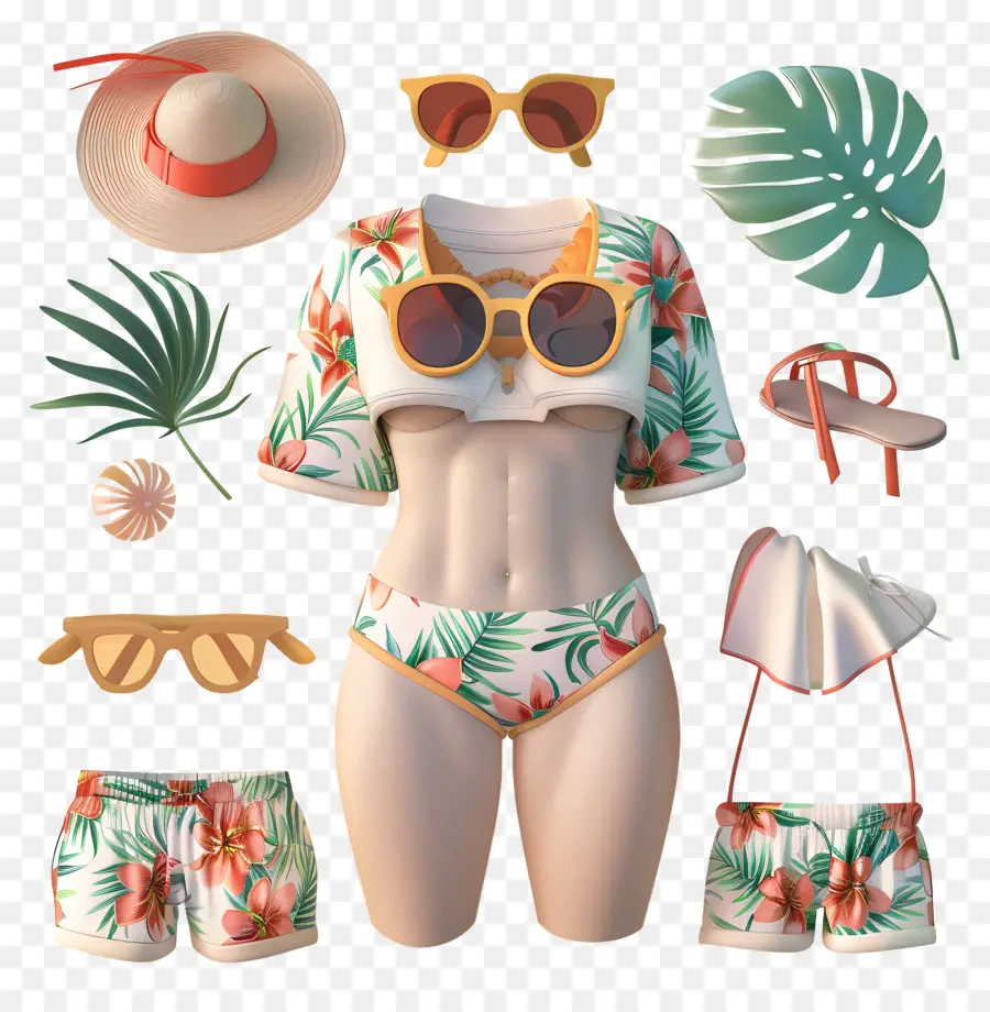 الزي الصيف，ملابس السباحة في هاواي PNG
