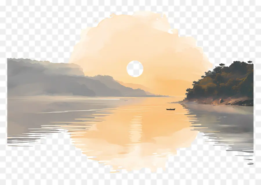 نهر，الرسم بالألوان المائية PNG