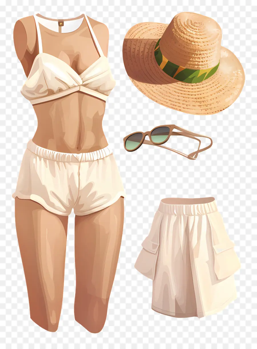الزي الصيف，ملابس السباحة البيضاء PNG