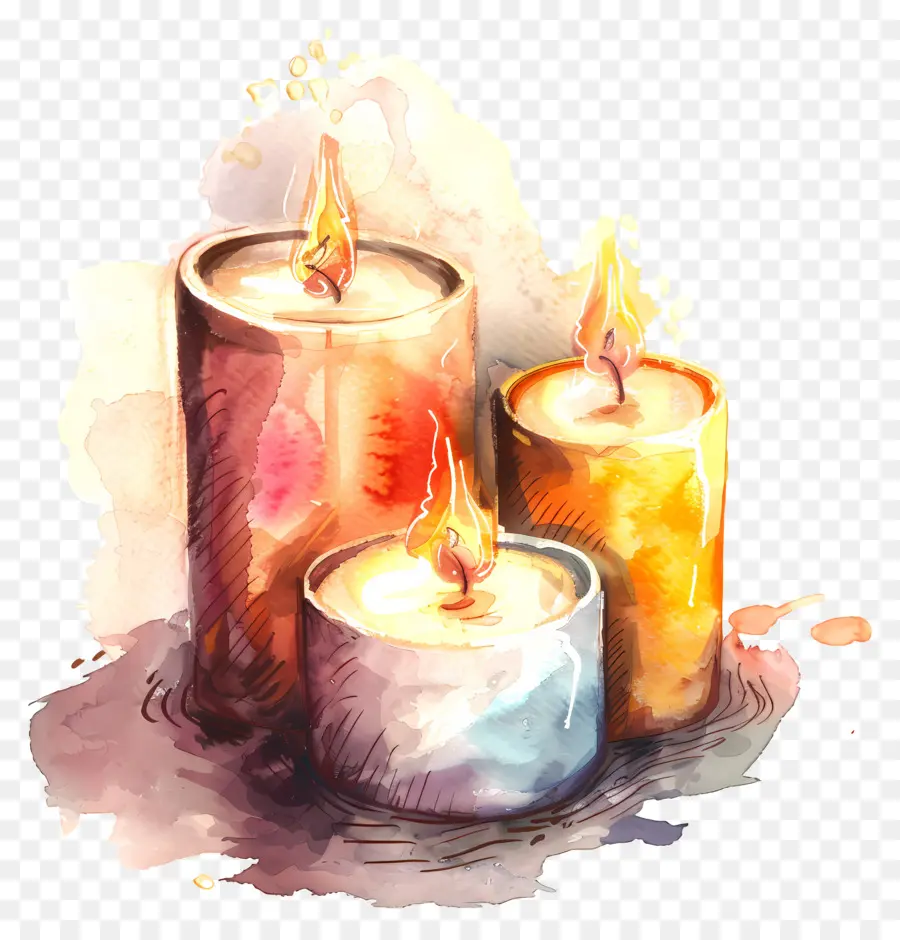 الشموع，الرسم بالألوان المائية PNG