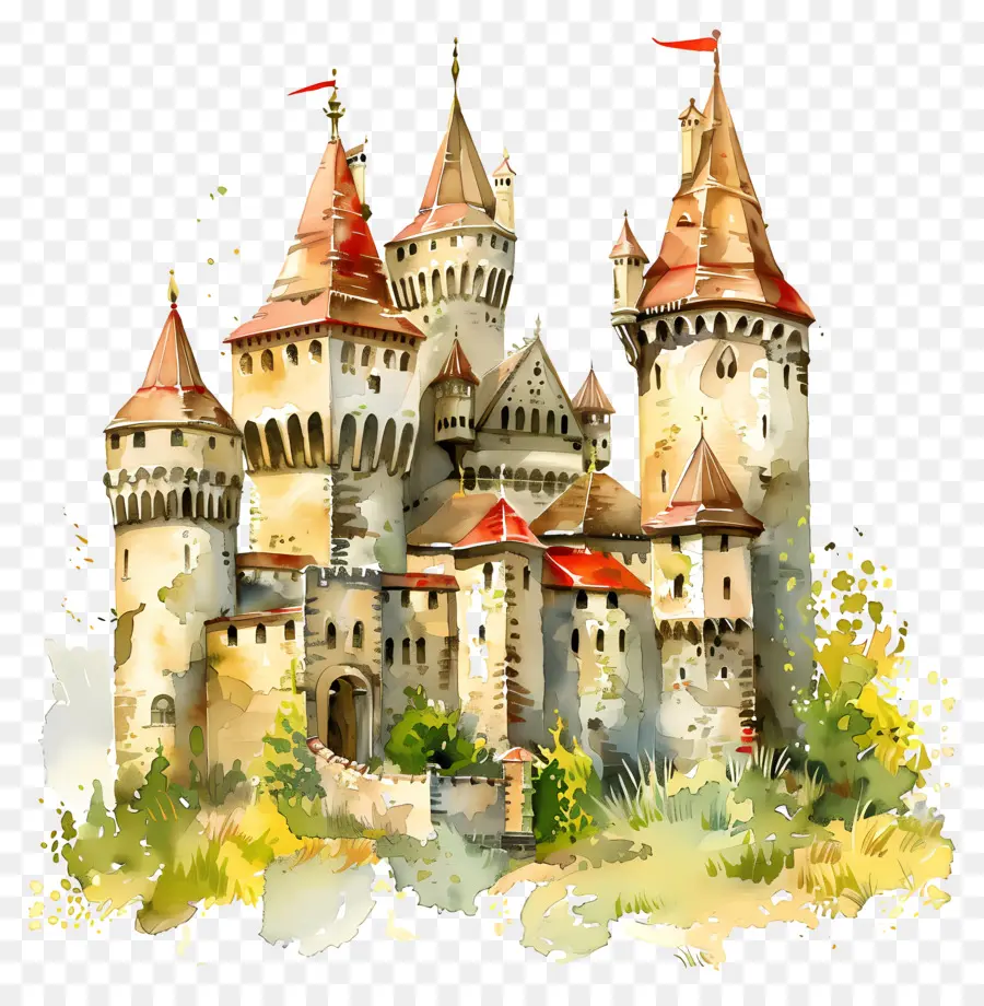 القلعة，الرسم بالألوان المائية PNG
