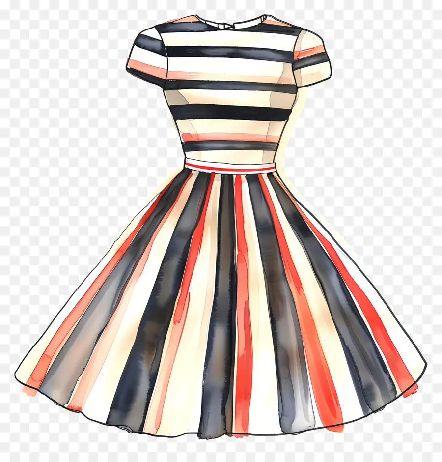 فستان مخطط，فستان رجعية PNG