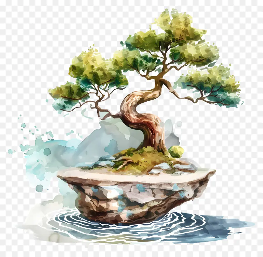 شجرة بونساي，الرسم بالألوان المائية PNG