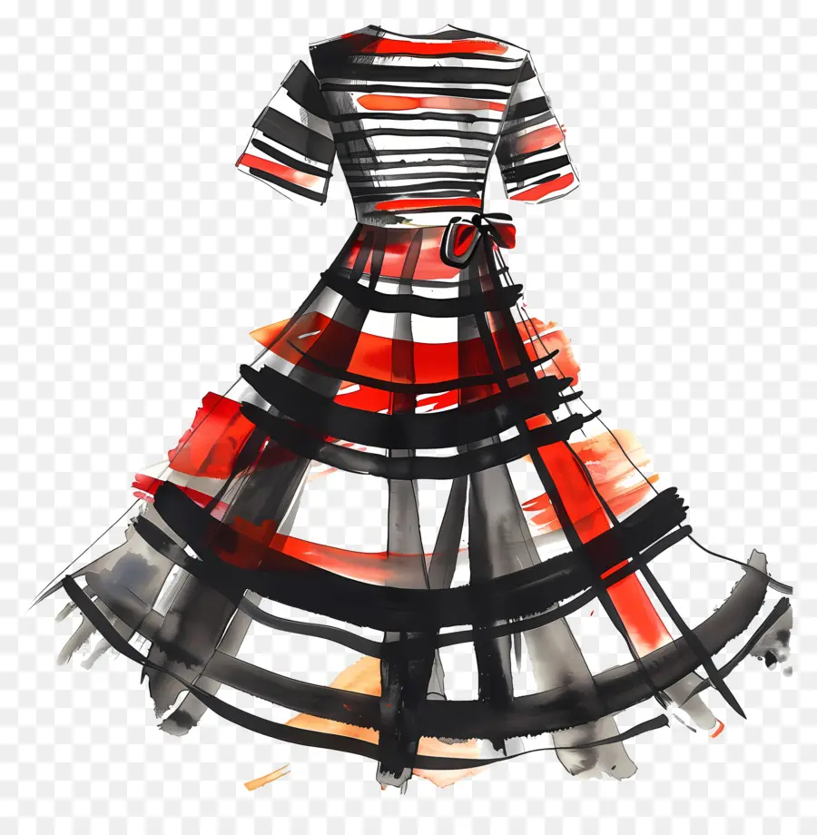 فستان مخطط，الرسم بالألوان المائية PNG