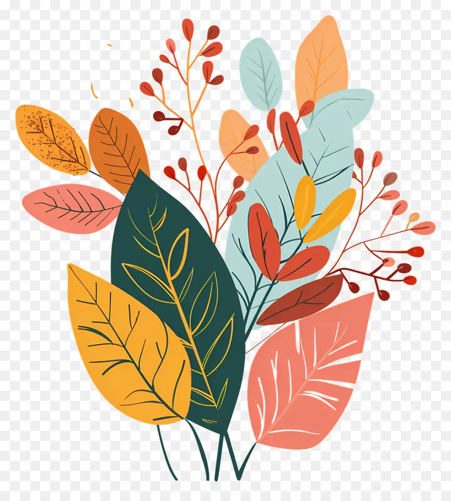 أوراق الخريف，الألوان الزاهية PNG