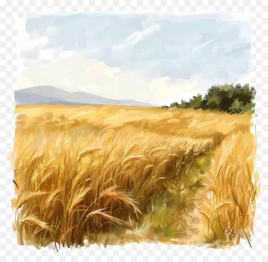 مجال المحاصيل，الرسم بالألوان المائية PNG